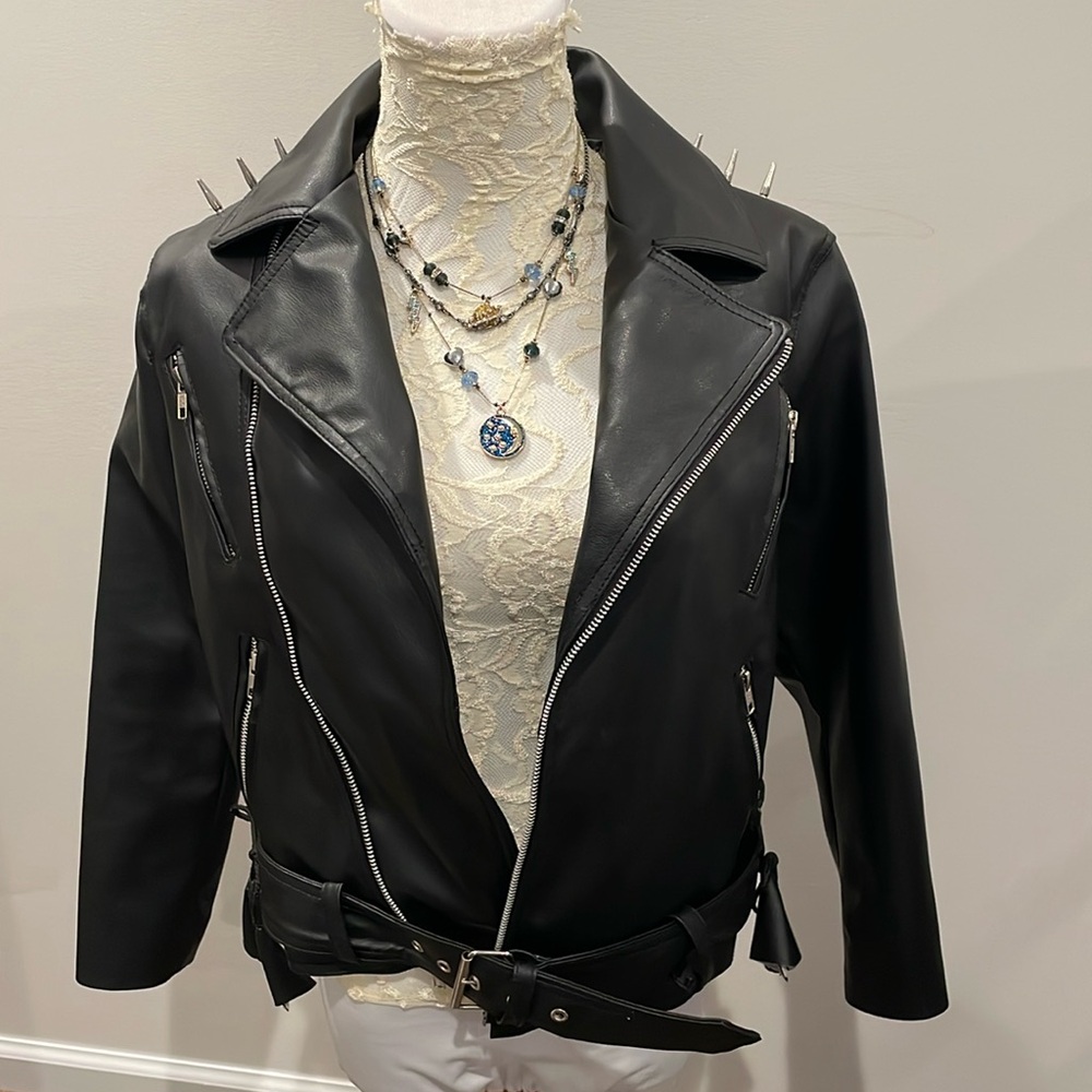 FLESH & HIDE | XL | RARE Like New Condition Vegan Leather Black Zip Jacket Spike